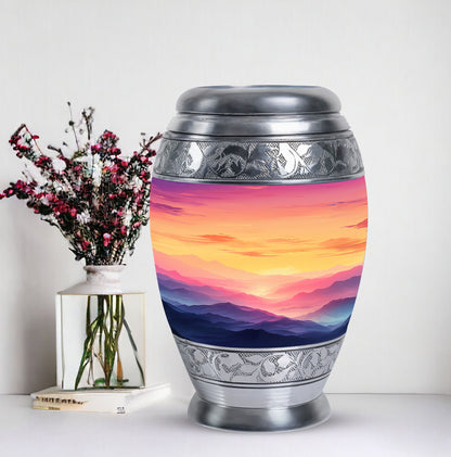 Large Mountain-themed Memorial Cremation Urn for Ashes, ideal for adults and women