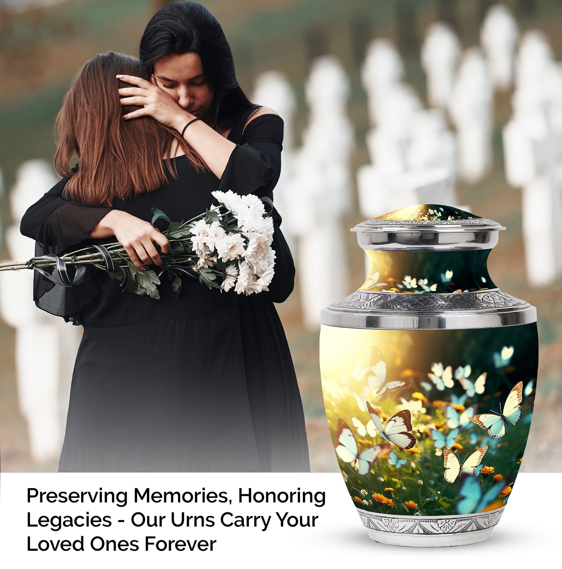 Butterflies Memorial Urn for storing cremated remains, ideal for men's burial and funeral urns