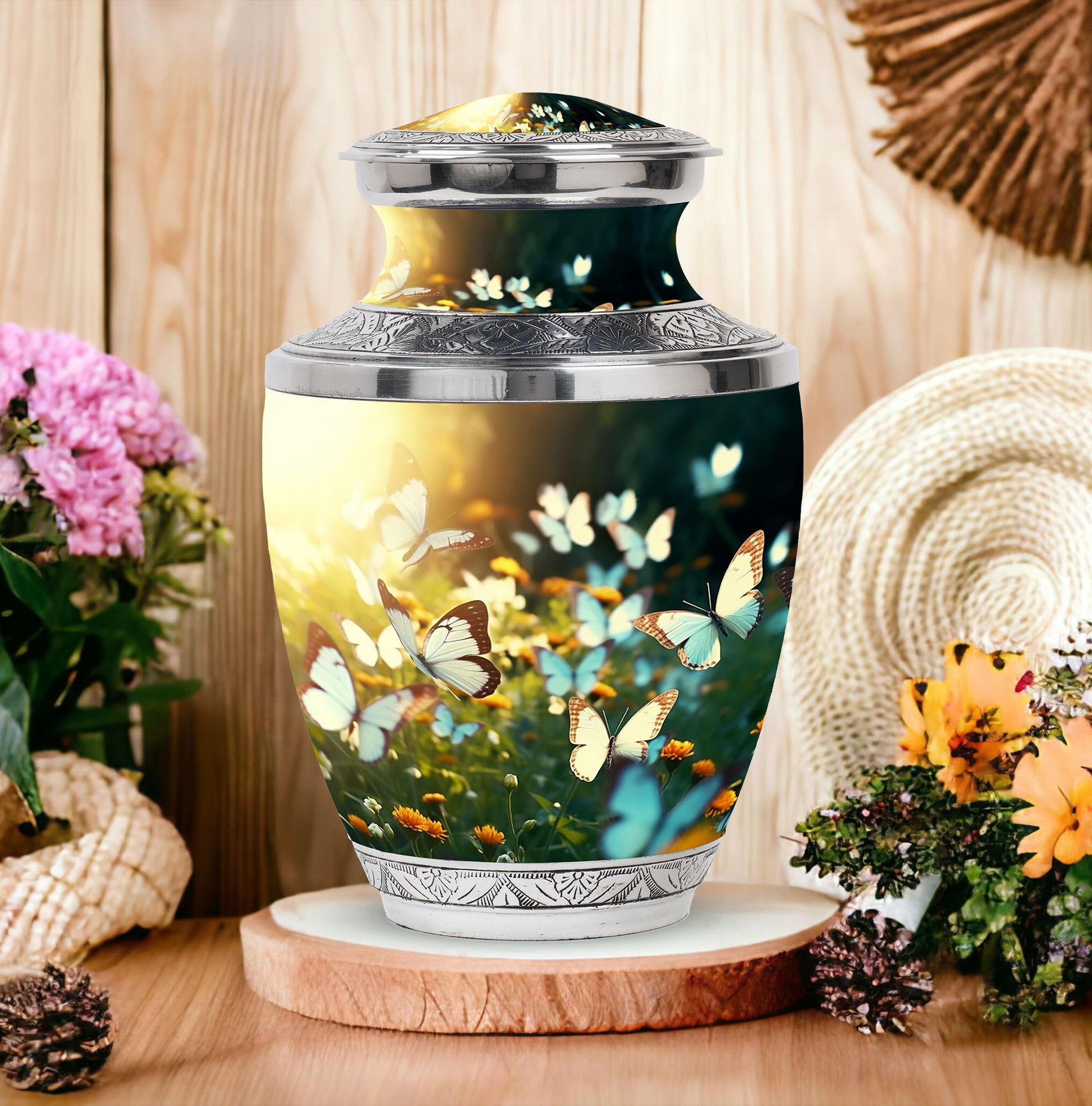 Butterflies Memorial Urn for storing cremated remains, ideal for men's burial and funeral urns