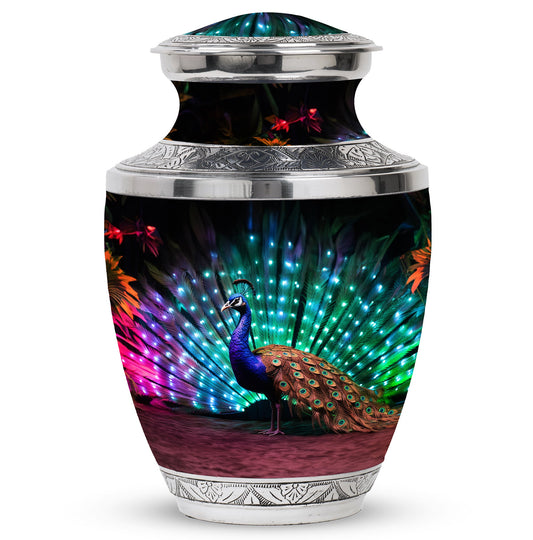 Peacock With Rainbow Cremation Urn For Ashes