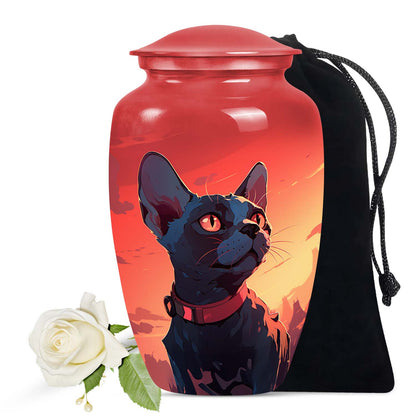 Black Cat Against a Sunset Pet Cremation Urn For Cat Ashes