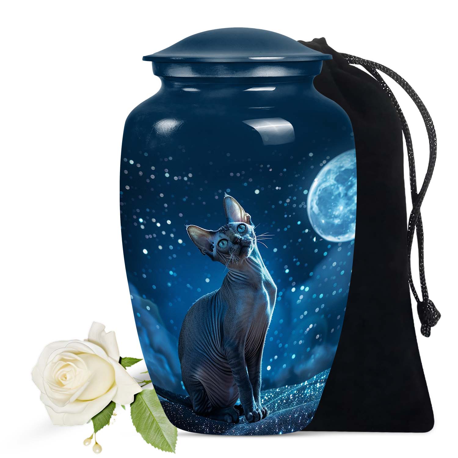 Cat with Moonlit Sky Cremation Urn For Storing Cremated Cat Ashes