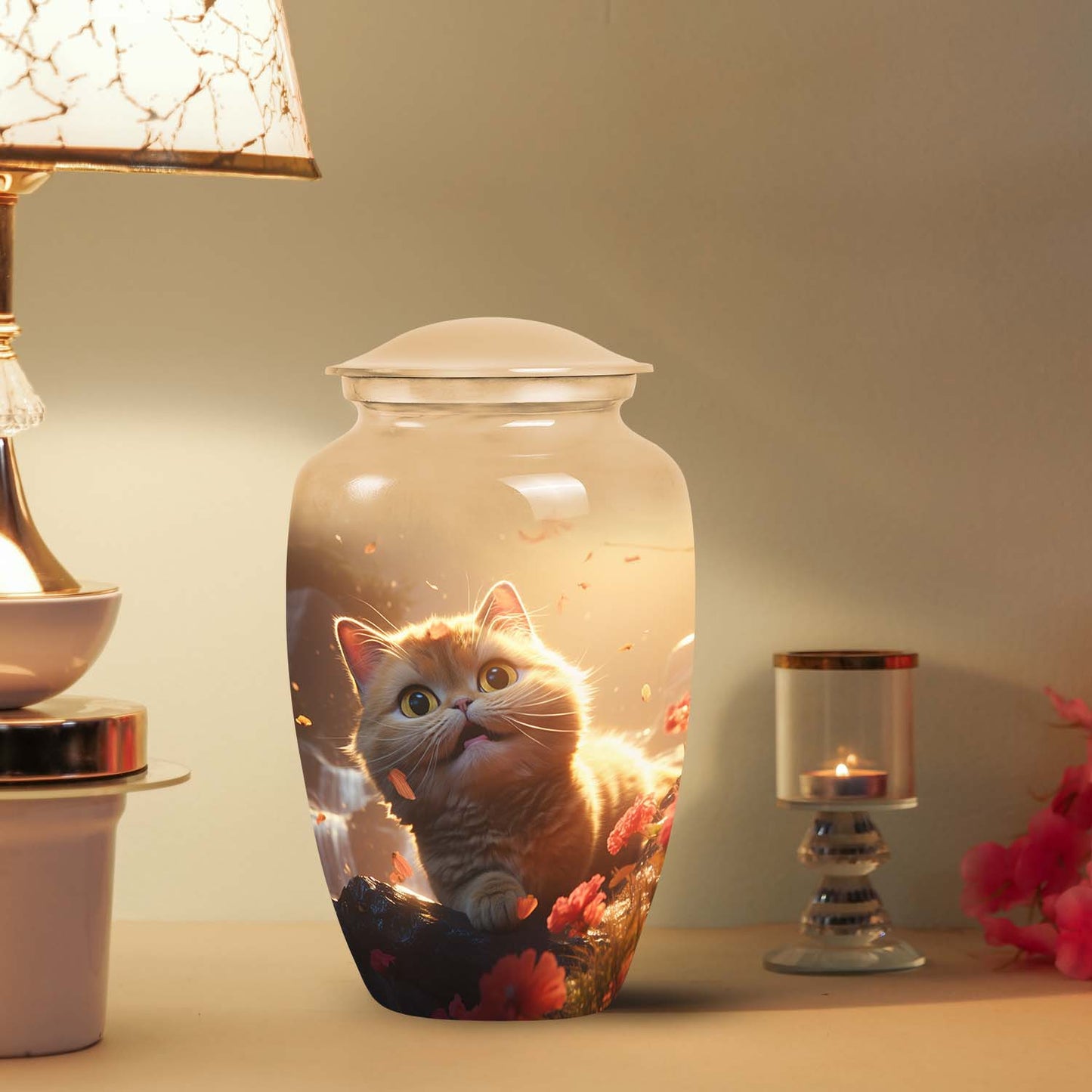 Large pet urn with classic cat design, ideal for preserving pet ashes