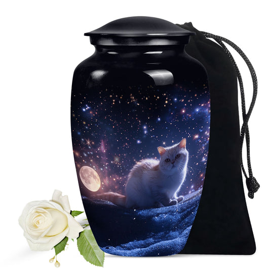 Unique Cat Urn with a Starry Sky Design, a Large Memorial Urn for Pets