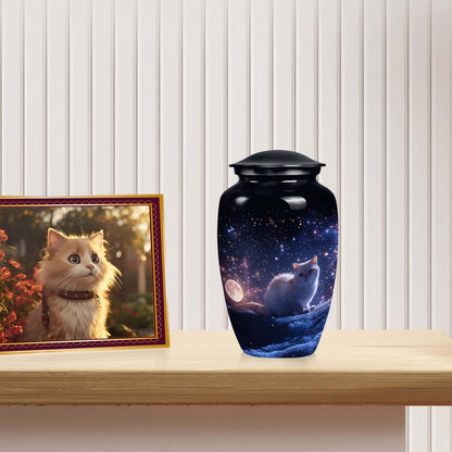 Unique Cat Urn with a Starry Sky Design, a Large Memorial Urn for Pets