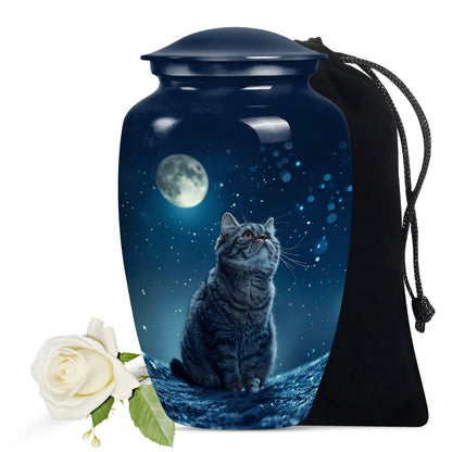 Unique Moonlit Cat Design Cremation Urn | Cat Urn For Storing Pet Ashes