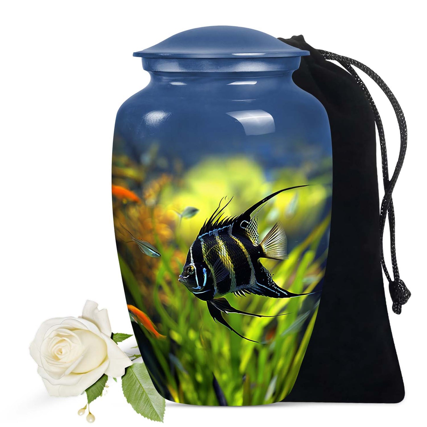 Radiant Reef Angelfish Large Urn, a unique ash container distinctly themed for coastal lovers and fish enthusiasts, perfect for funeral burials