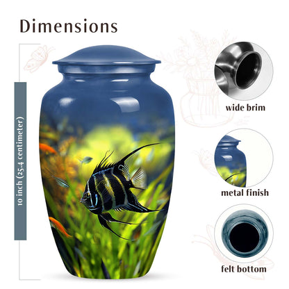 Radiant Reef Angelfish Large Urn, a unique ash container distinctly themed for coastal lovers and fish enthusiasts, perfect for funeral burials