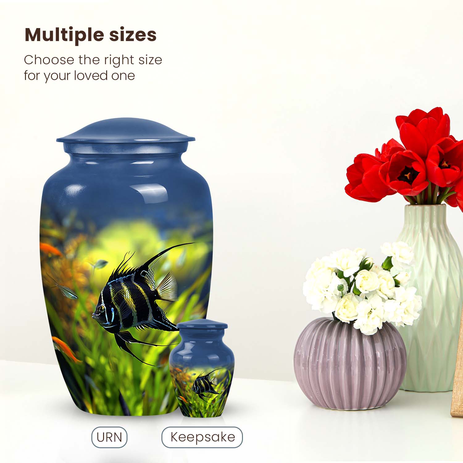 Radiant Reef Angelfish Large Urn, a unique ash container distinctly themed for coastal lovers and fish enthusiasts, perfect for funeral burials