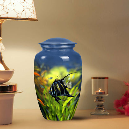 Radiant Reef Angelfish Large Urn, a unique ash container distinctly themed for coastal lovers and fish enthusiasts, perfect for funeral burials