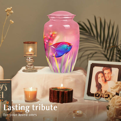 Large Blissful Coral Angelfish Urn for human ashes, perfect for marine-themed funeral memorials