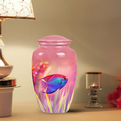 Large Blissful Coral Angelfish Urn for human ashes, perfect for marine-themed funeral memorials