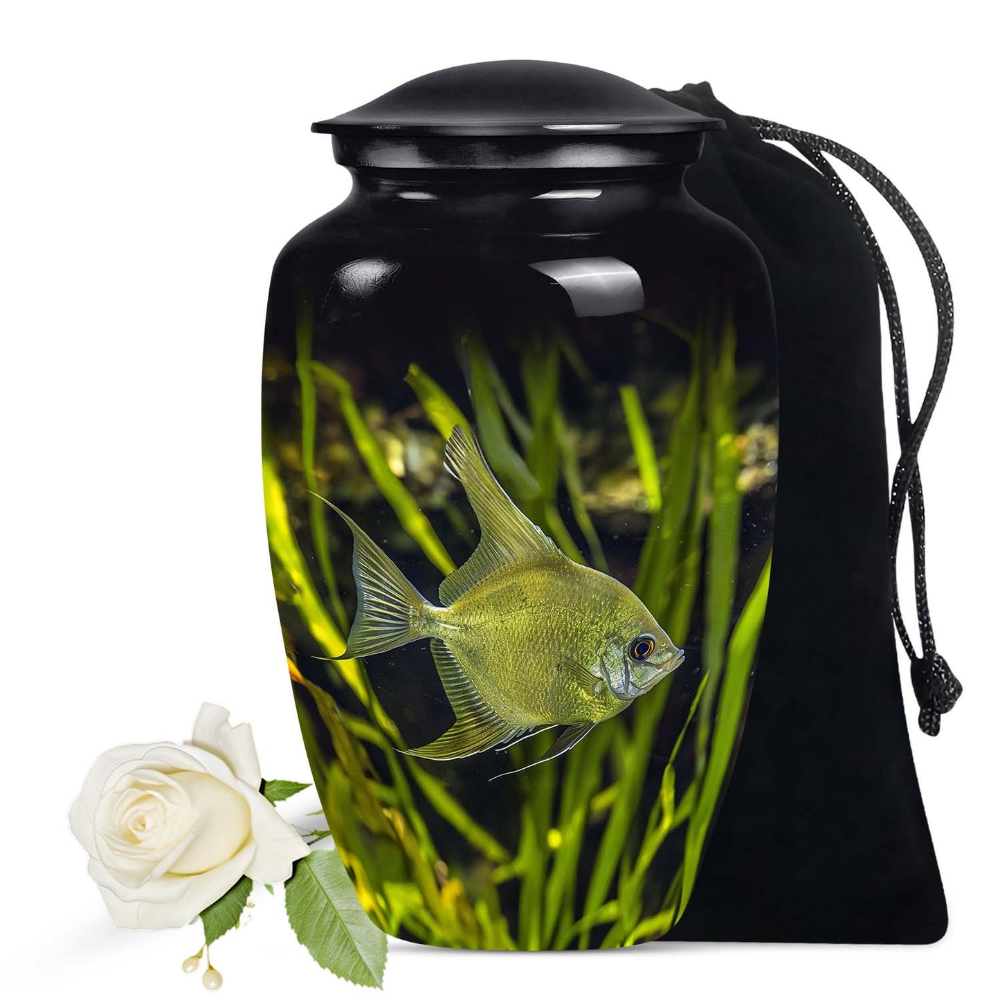 Large Verdant Depths Angelfish Urn for cremation remains, a unique choice in fish-themed human cremation urns