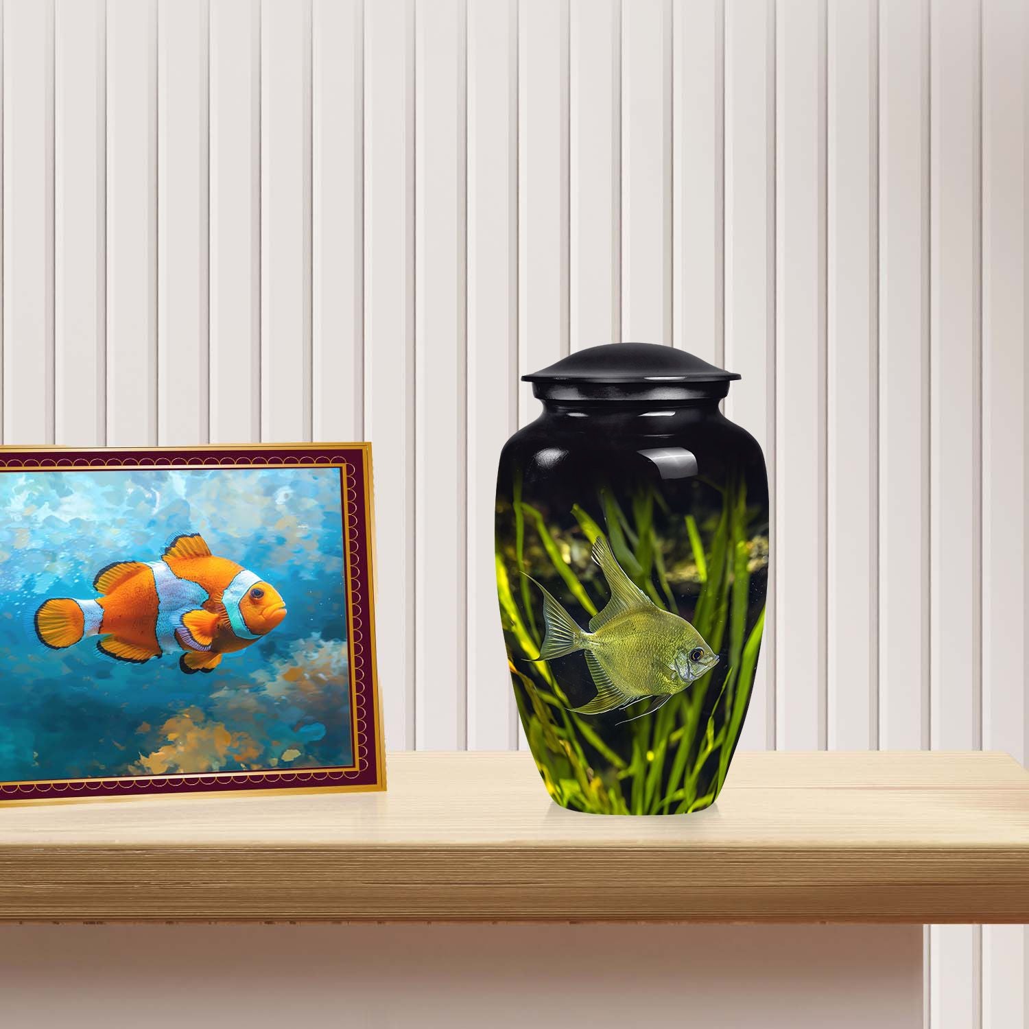 Large Verdant Depths Angelfish Urn for cremation remains, a unique choice in fish-themed human cremation urns