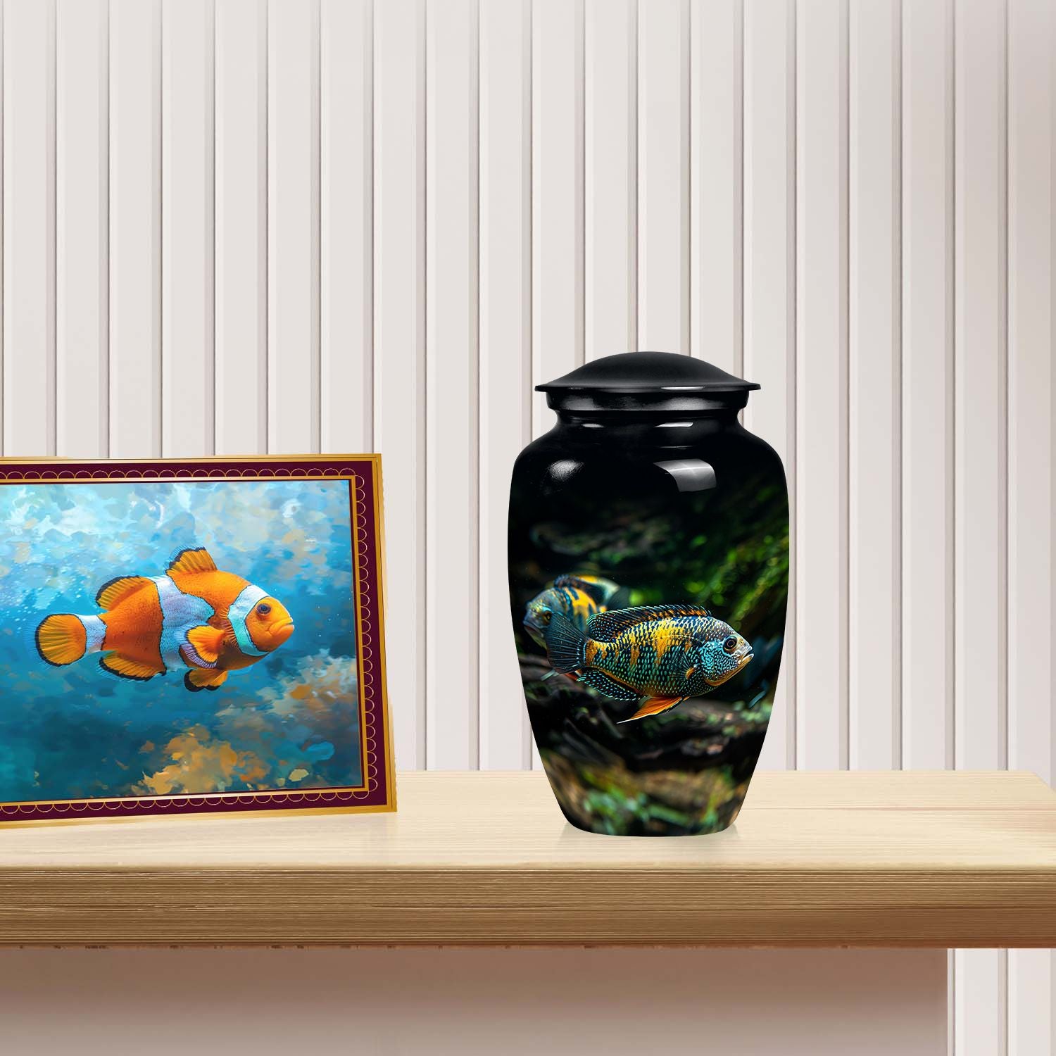 Large, unique fish design cremation urn, ideal for memorializing your loved ones