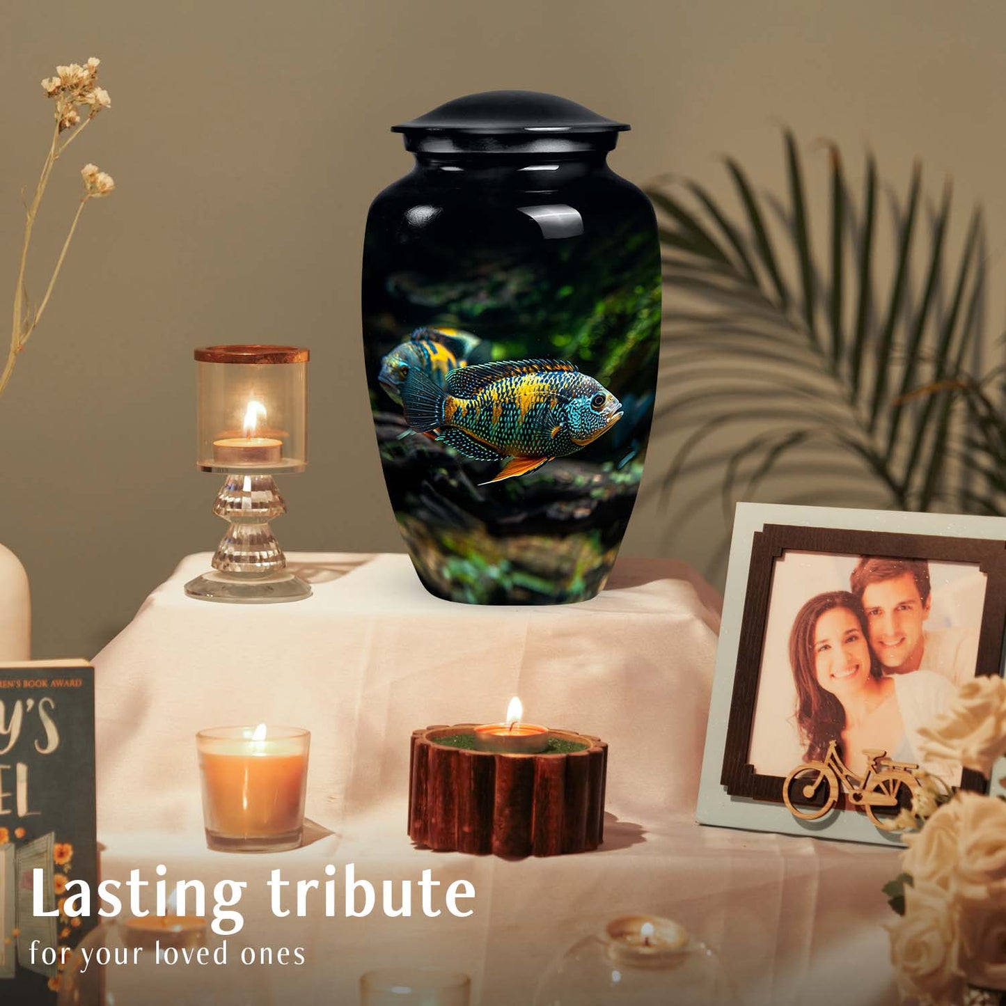Large, unique fish design cremation urn, ideal for memorializing your loved ones