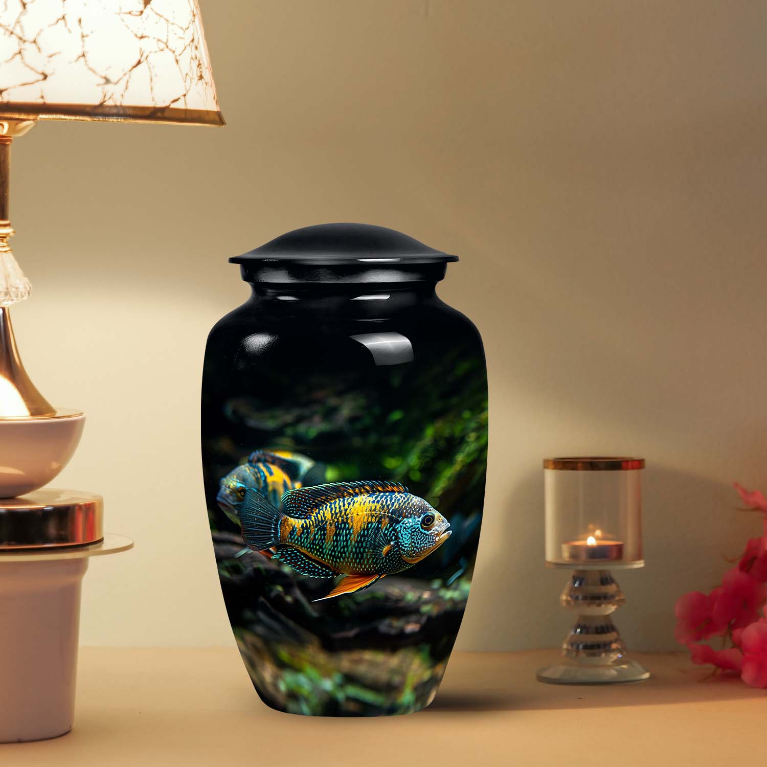 Large, unique fish design cremation urn, ideal for memorializing your loved ones