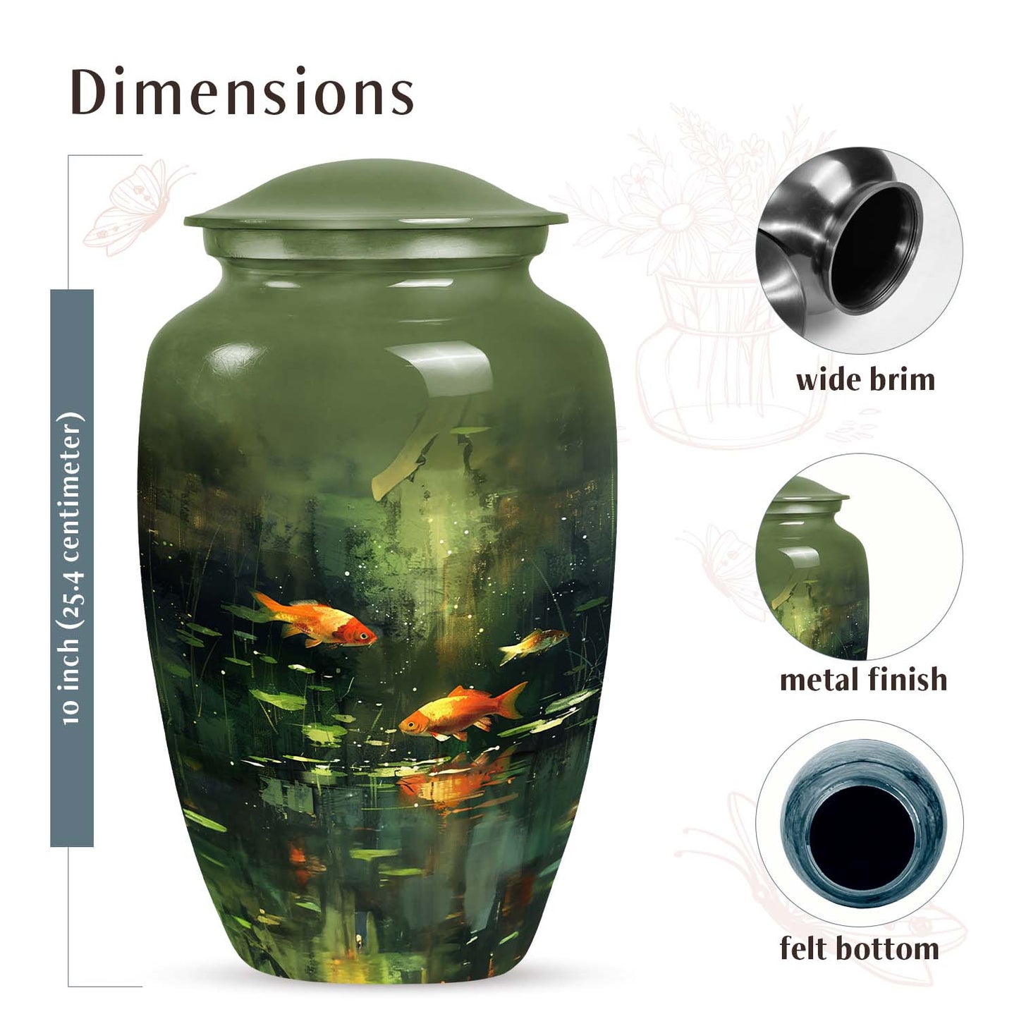 Classic Large Fish Urn, Unique design useful for funeral ashes storage and burial